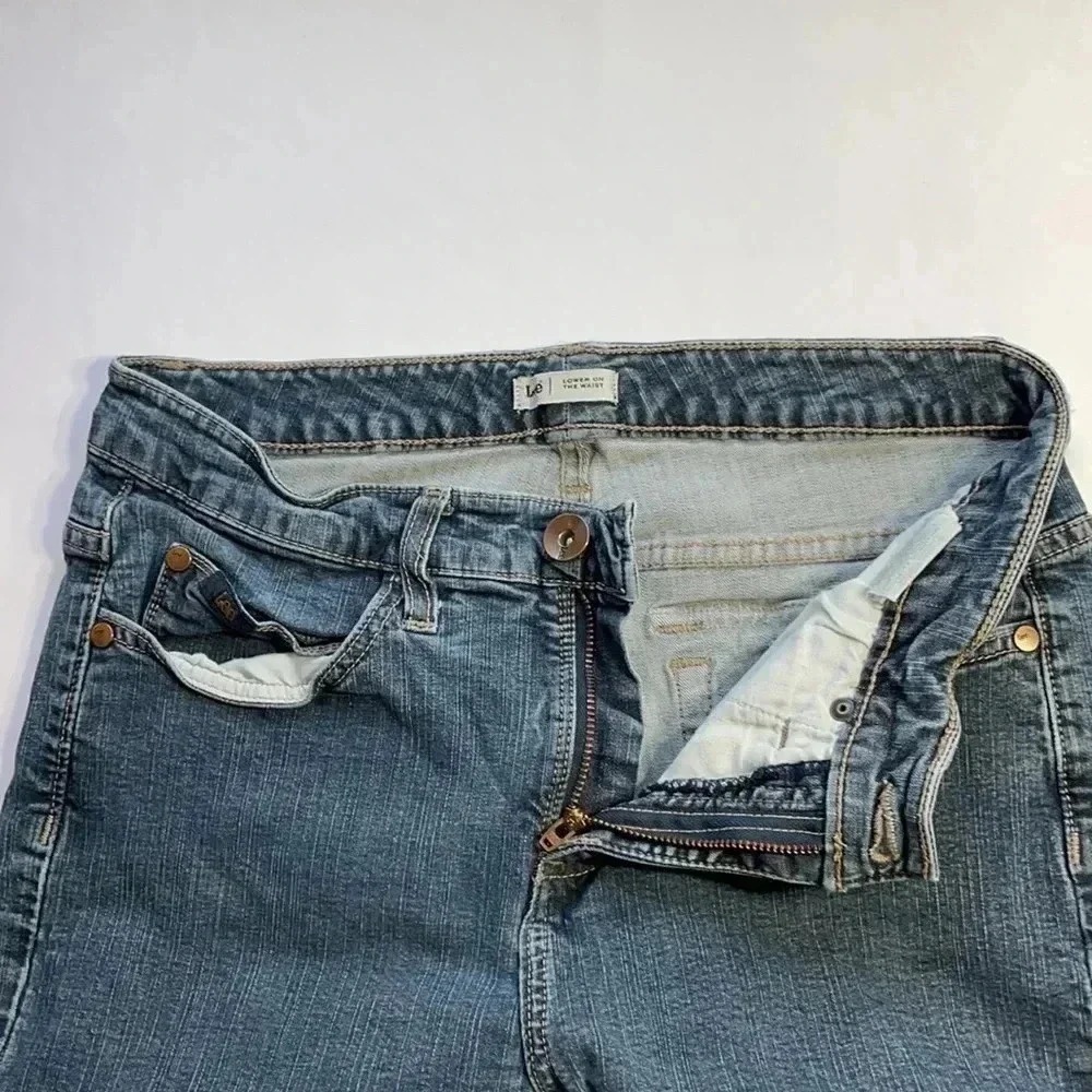 Lee Bootcut Jeans Women 6 Petite Blue Medium Wash Low Rise Stretch Denim - Picture 8 of 11